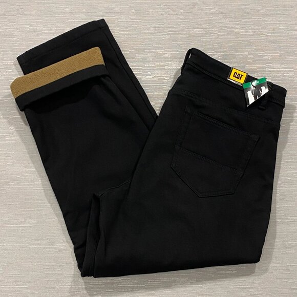 CAT Caterpillar Work Pants Mens 38 x 30 Black Canvas Fleece Lined Insulated - Picture 2 of 11